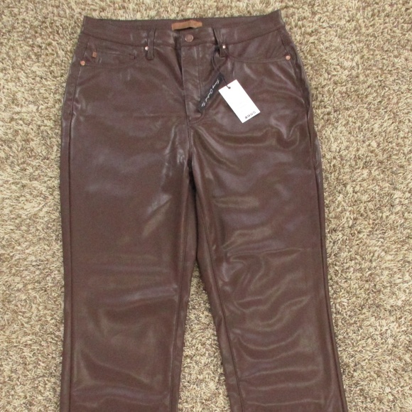 Judy Blue Pants Women's 15/32 Brown Espresso Straight Leg Faux Leather - Picture 3 of 12